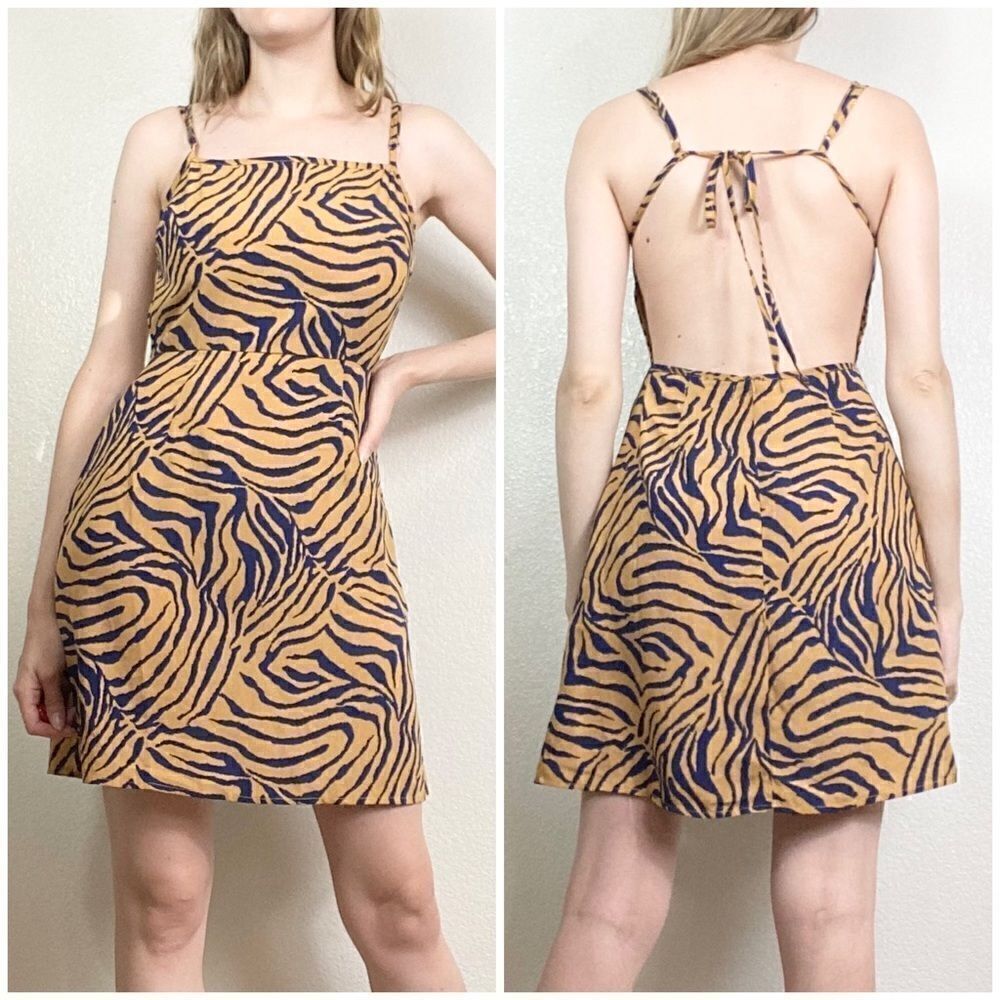 Misguided Navy & Tan Zebra Print Strappy Backless Mini Dress